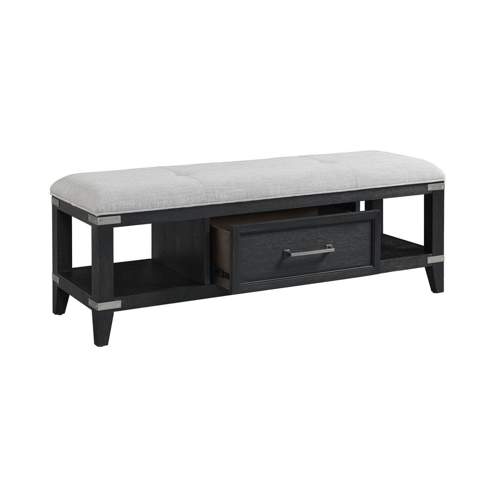 Bedroom 52" Wide Bench with Drawer Weathered Steel Black Wood