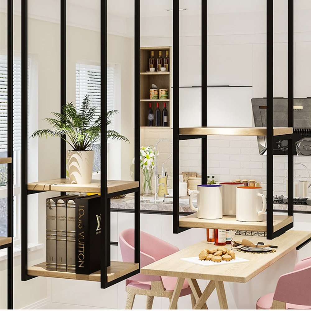 DMCHENGMA Ceiling Shelf Hanging Shelves with Wooden Boards 2 Layer Ceiling Mount Storage Rack Metal Display Stand Plants Books Storage Shelving (Size : 30x30x135cm)