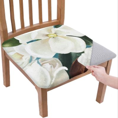 PRINT PICTURE ARTHOME Chair Covers for Dining Room Set of 2, Removable Washable Office Chair Cover, White Magnolia Flower Chair Cushion Covers for Bar Stool Kitchen 13.4"-18"