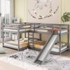 HZSSDTKJ Full and Twin Size L-Shaped Bunk Bed with Slide and Short Ladder,Wooden Floor Bunk Bed Frame with Headboard and Footboard for Kids Teen Girls Boys Adults Bedroom Furniture (Gray) view 1