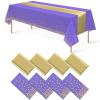 8Pack Disposable Plastic Tablecloths and Satin Table Runner Set Purple and Gold Dot Tablecloth Gold Satin Table Runner for Wedding Birthday Baby Shower Anniversary Christmas New Year Party Supplies view 1