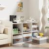 YheenLf Storage Boxes, Storage Baskets with Handles, Cube Organizer Bins for Wardrobe Bedroom Laundry, 13  9.1  5.5 Inch, White and Grey, 4-Pack view 4