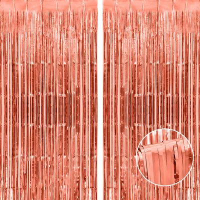 Thicken Rose Gold Foil Fringe Curtains Decorations 3.2x8.2ft - 2 Pack, Photo Backdrop for Birthday Bachelorette Bridal Shower Baby Shower Graduation Party, Party Streams Decor