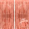 Thicken Rose Gold Foil Fringe Curtains Decorations 3.2x8.2ft - 2 Pack, Photo Backdrop for Birthday Bachelorette Bridal Shower Baby Shower Graduation Party, Party Streams Decor view 1