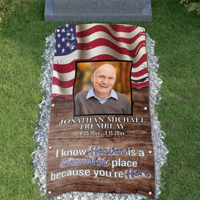 44memory Custom Memorial Grave Photo Name Blanket, Personalized Memory Blanket for Loss of Loved Ones in Heaven B04, 3x6ft