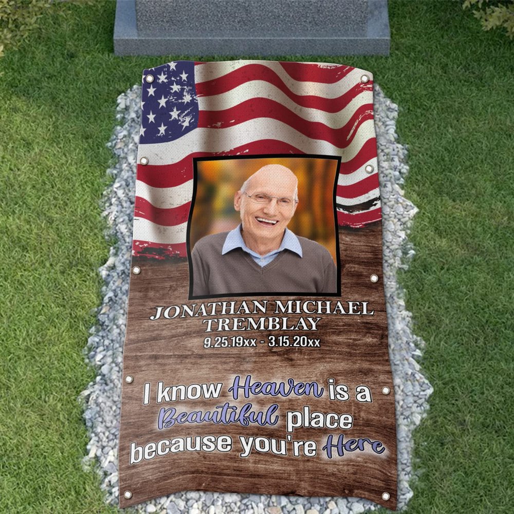 44memory Custom Memorial Grave Photo Name Blanket, Personalized Memory Blanket for Loss of Loved Ones in Heaven B04, 3x6ft