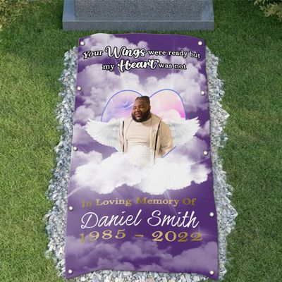 44memory Custom Memorial Grave Photo Name Blanket, Personalized Memory Blanket for Loss of Loved Ones in Heaven B04, 4x8ft