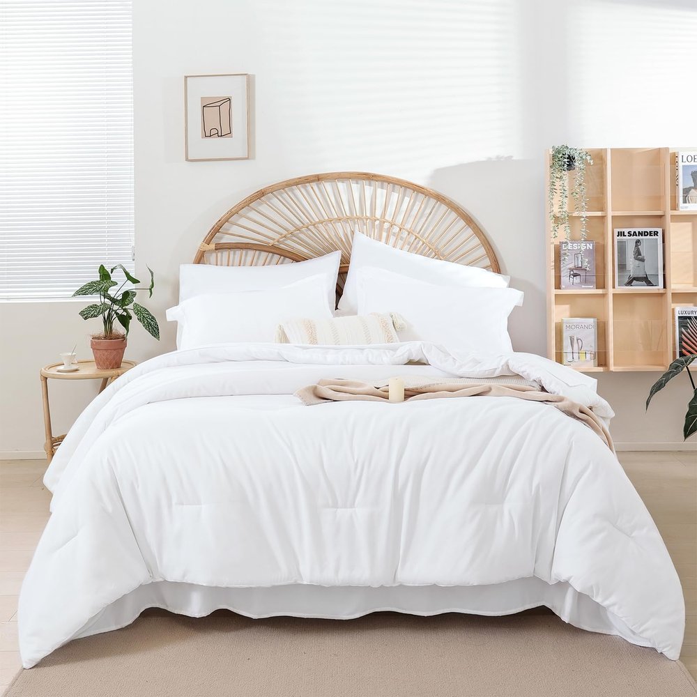 weigelia Queen Comforter Set White Comforter Set Queen 7 Pieces Bed in a Bag Queen Size Bedding Set with Fitted Sheets, Flat Sheets, Pillow Shams and Pillowcases