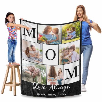 Custom Blankets with Pictures and Names for Mom Unique Personalized Gifts for Any Occasion - Personalized Photo/Name Collage Blanket Soft Throw 60"x80"