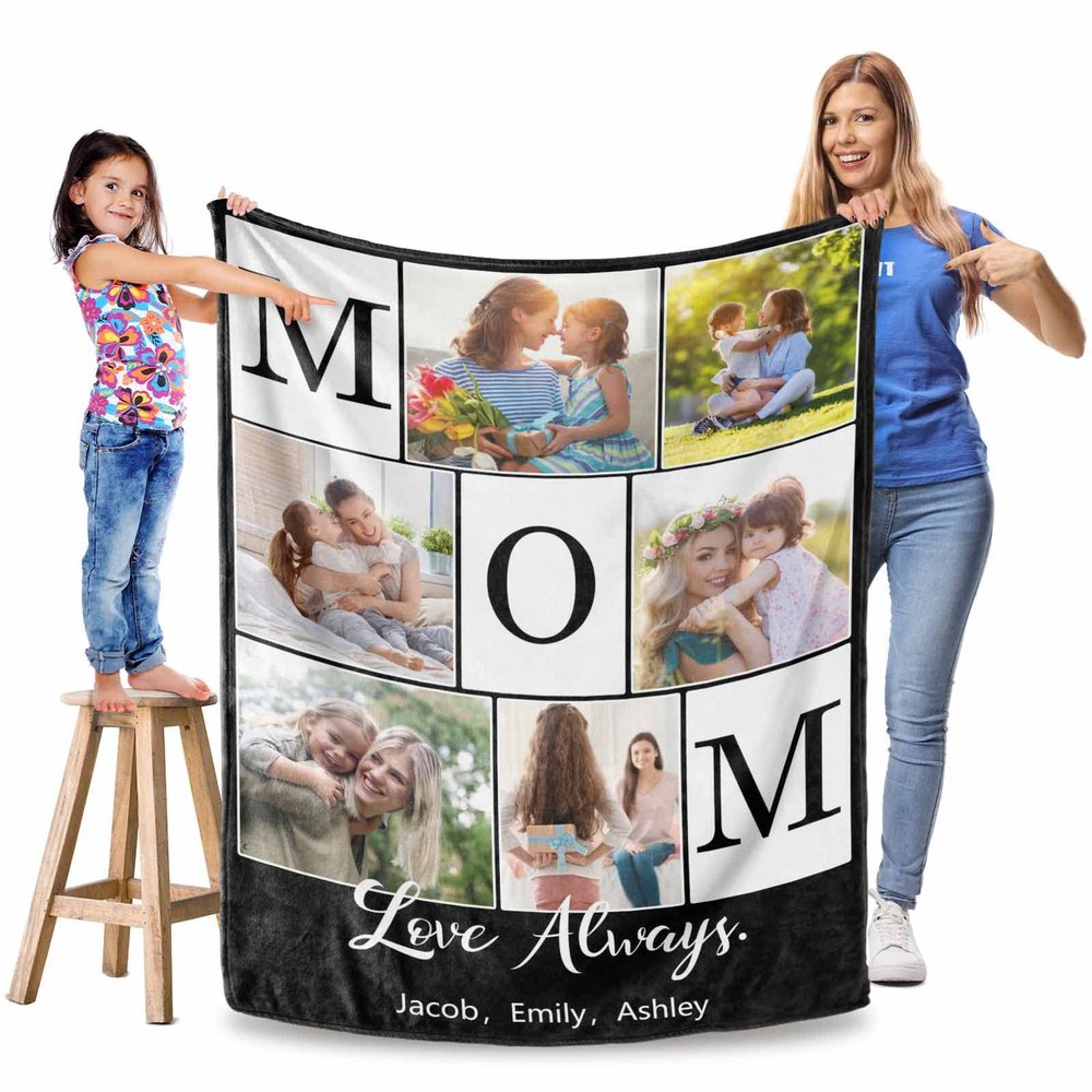 Custom Blankets with Pictures and Names for Mom Unique Personalized Gifts for Any Occasion - Personalized Photo/Name Collage Blanket Soft Throw 60"x80"