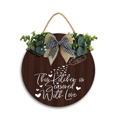 12x12In This Kitchen is Seasoned with Love Wood Kitchen Signs,Vintage Country Farmhouse Wall Art Sign with Sayings,Kitchen Decor.Decorative Wood Sign Home Decor