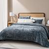 EVERGRACE Luxury Velvet Quilt King Size, Ultra Soft Wave Crushed Velvet Bedding Set, Lightweight Quilted Comforter Set for All Season, Oversized Bedspread Coverlet with 2 Shams, Stormy Blue view 1