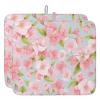 Spring Floral Dish Drying Mat for Kitchen Counter, Pink Peach Blossom and Green Leaf on Green Absorbent Reversible Dish Drainer Rack Mats for Coffee Bar Mats 18''x24'' 2 PCS view 1