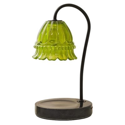 OLOTU Candle Warmer Lamp Candle Lamp Vintage Glass Shade Melting Wax Lamp Marble Base with 2 Bulbs Dimmable Candle Warmer Lamp Bedside Night Light Home Decoration