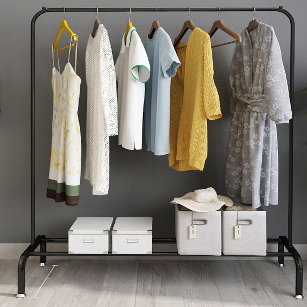 AZHANGYB Clothes Rack, Industrial Pipe Clothing Garment Rack On Wheels With Brakes, Heavy Duty Sturdy Metal Rolling Clothing Coat Rack Holder (A)