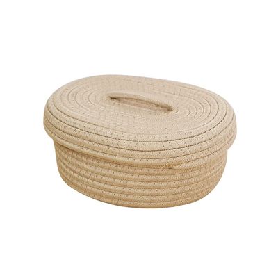 BOOMLATU Weave Rope Round Storage Basket with Lid,Cute Small Basket Idea for Organizing and Storing (Style 19)