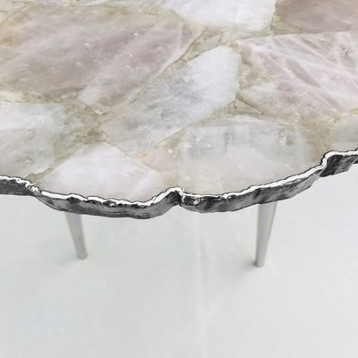 AANTHROPOLOGY By Rhea Rose Quartz Agate Organic Edge Side/Coffee Table (Silver - Finish), Diameter(14 inch)
