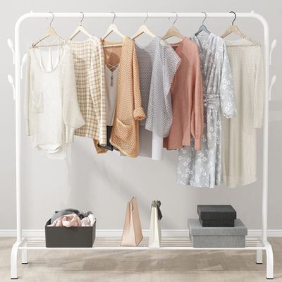 AZHANGYB Clothing Garment Rack with Shelves, Metal Cloth Hanger Rack Stand Clothes Drying Rack for Hanging Clothes, with Top Rod Organizer Shirt Towel Rack and Lower Storage Shelf (A)