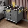 FZYUAN LED Nightstand with Wireless Charging Station USB Port Fingerprint Lock Bluetooth Speaker Modern Smart Bedside Tables Wooden End Side Table for Bedroom Living Room,Gray,3 Drawers view 1