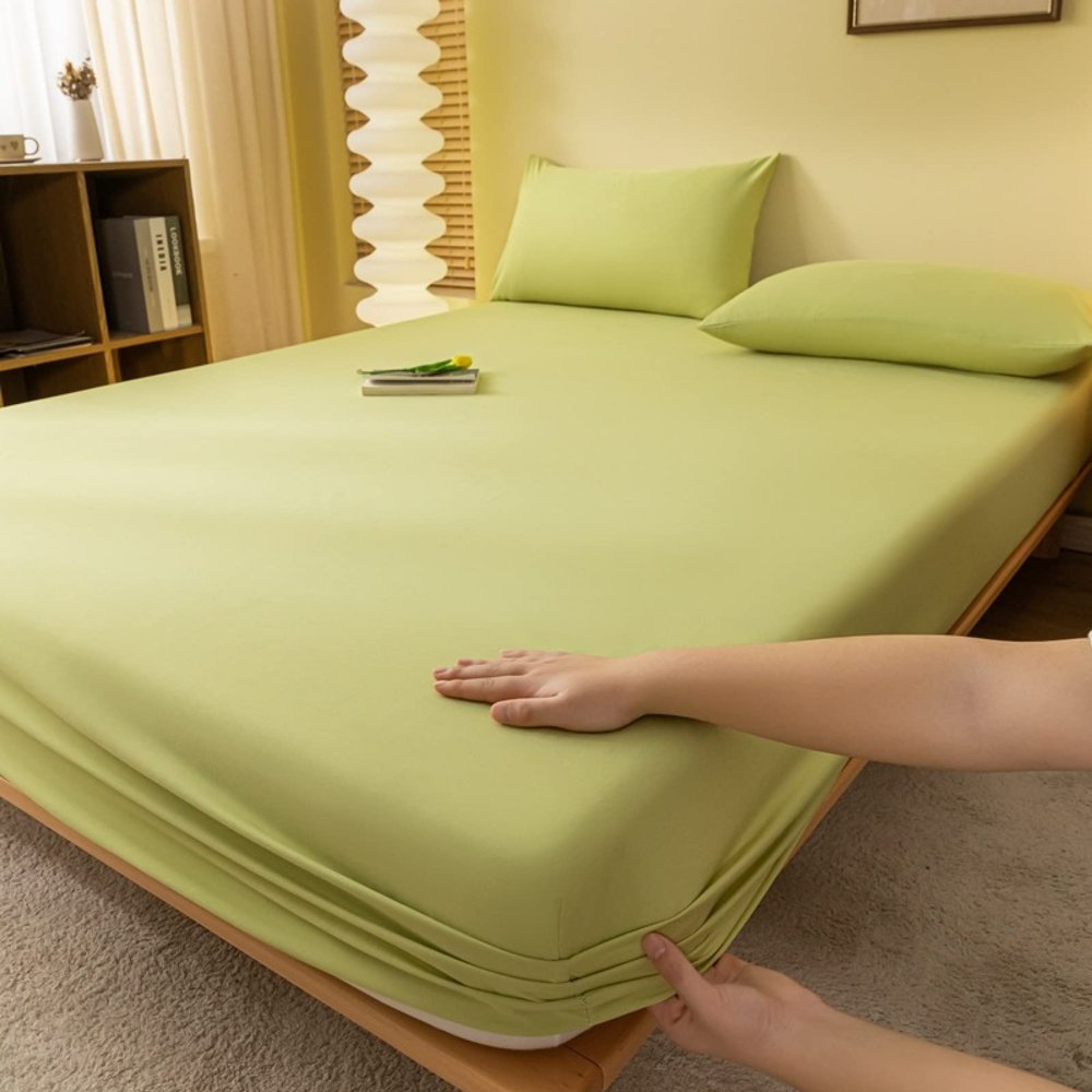 FCLDESHOP Bedding Bed Sheets,Thick Brushed Solid Color Mattress Protector, Bedroom Hotel Mattress Topper, Fit 12"/30cm Deep Mattress,Green,200x220cm+30cm