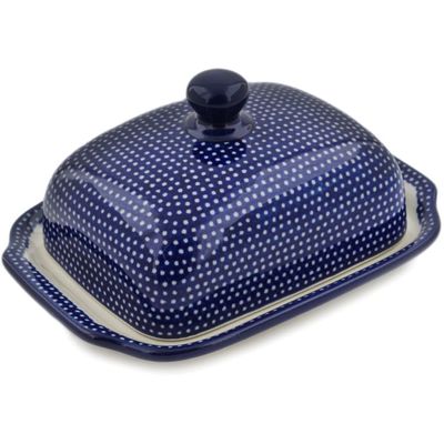 Polmedia Polish Pottery Butter Dish UNIKAT - Starry Night Pattern Handmade in Boleslawiec Poland by Ceramika Artystyczna + Certificate of Authenticity
