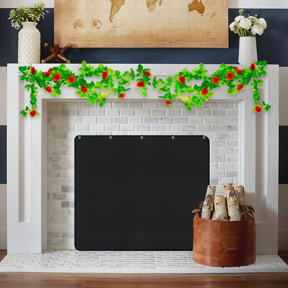 Magnet Fireplace Cover, Fireplace Draft Blocker, Fireplace Blanket for Heat Loss, Fireplace Cold Air Blocker, Fireplace Draft Cover for Inside Fireplace, Black(32" W x 30" H)