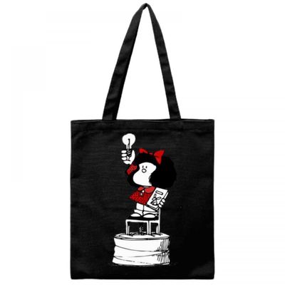 Cotton Canvas Tote Bag for Women,Mafalda Libertad Tote Bags,Reusable Shopping Bags,Black,13.77"x15.75"