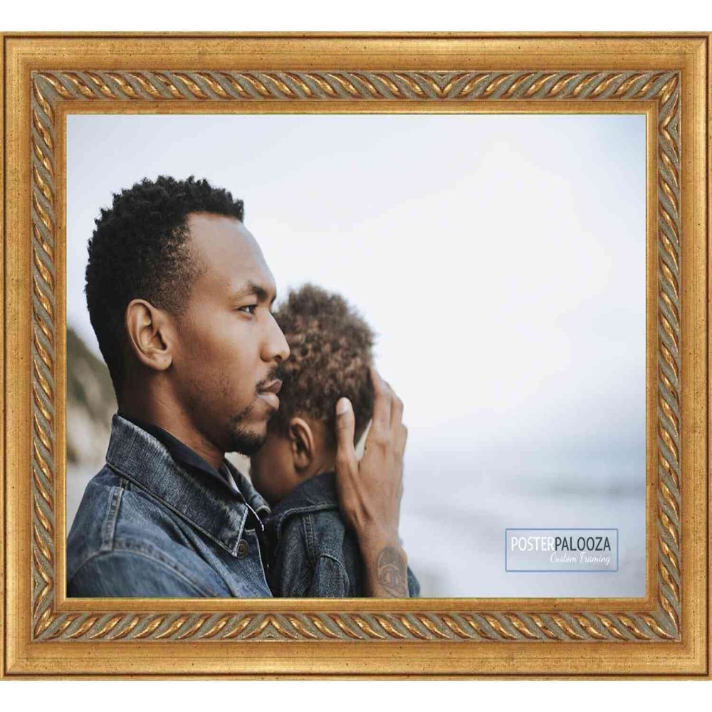 Poster Palooza 3x5 Inch Traditional Antique Gold Complete Wood Picture Frame with UV Acrylic Plexiglass, Foam Board Backing & Hardware Included - 3x5 Inch Frame