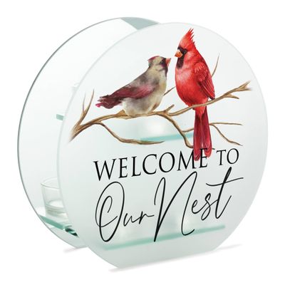 Elanze Designs Welcome to Our Nest Multicolor 7 x 8 Glass Tealight Holder