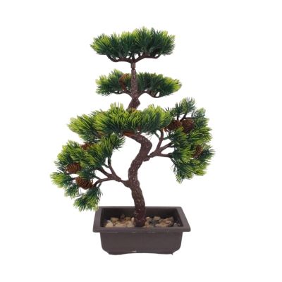 Artificial Bonsai Tree High-End Simulation Welcoming Pine Bonsai Green Plastic Green Plants Potted Desktop Fake Flower Set Home Decoration Maintenance Free