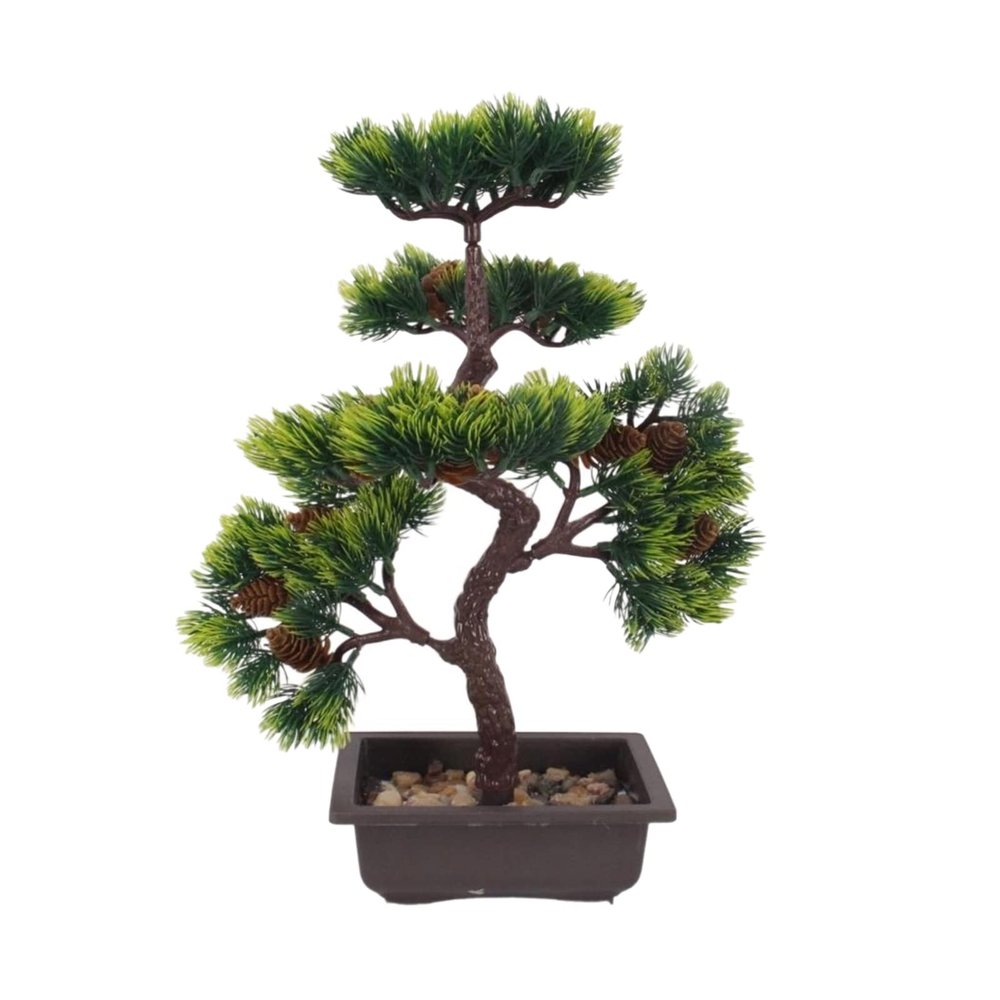 Artificial Bonsai Tree High-End Simulation Welcoming Pine Bonsai Green Plastic Green Plants Potted Desktop Fake Flower Set Home Decoration Maintenance Free