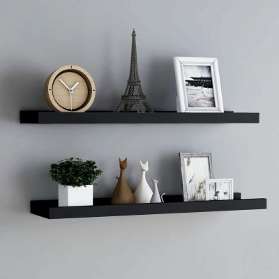 Gecheer Floating Wall Shelves, Set of 2 Black MDF 31.5 in Wall Mounting Shelves for Home Decor, Picture Frames, and Wall Art Display