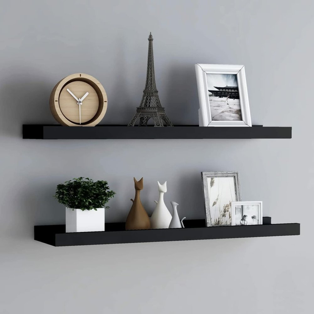 Gecheer Floating Wall Shelves, Set of 2 Black MDF 31.5 in Wall Mounting Shelves for Home Decor, Picture Frames, and Wall Art Display