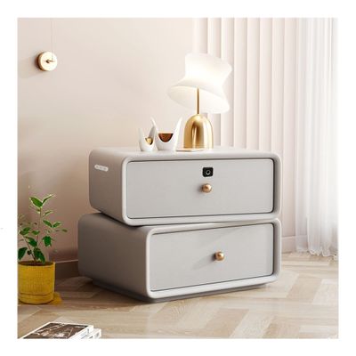 Smart Nightstand with Charging Station and Fingerprint Lock,de Table with Drawer,Modern Solid Wood Bedside Table,Upper 360 Rotatable,for Living Room,Sofa,Office Customizable (Color : 7light Gray, S