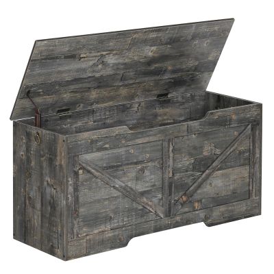 HOOBRO Storage Bench, 39.4 Retro Wooden Storage Chest with U-Shaped Cut-Out Pull, Safety Hinge, Supports 220 lb and Easy Assembly for Toy Box Organizer (Vintage Gray) VP771CW01