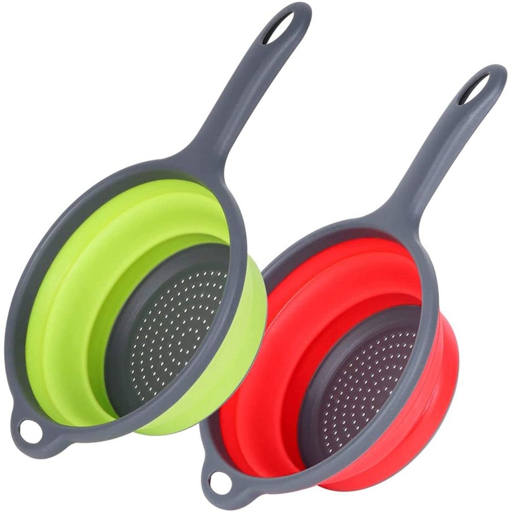 1/2PCS Foldable Silicone Strainer Colanders,Collapsible Colanders Fruit Vegetable Washing Basket Strainer with Handle for Kitchen(2Pcs)