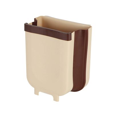 DYPASA Garbage Recycling Bin Kitchen Folding Wall-Mounted Trash Can Cabinet Door Hanging Waste Bin Household Collapsible Garbage Bin, Khaki, 9L/2.3 Gallon Kitchen Trash Can
