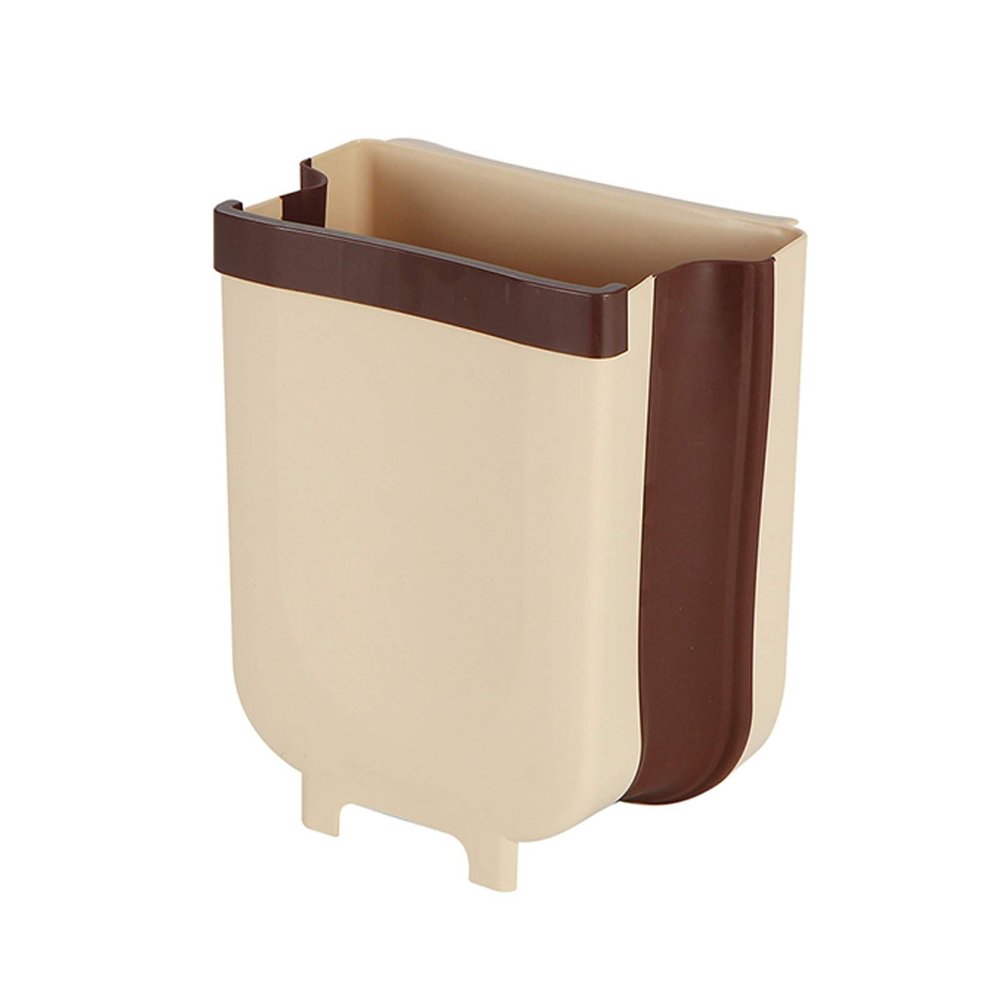 DYPASA Garbage Recycling Bin Kitchen Folding Wall-Mounted Trash Can Cabinet Door Hanging Waste Bin Household Collapsible Garbage Bin, Khaki, 9L/2.3 Gallon Kitchen Trash Can