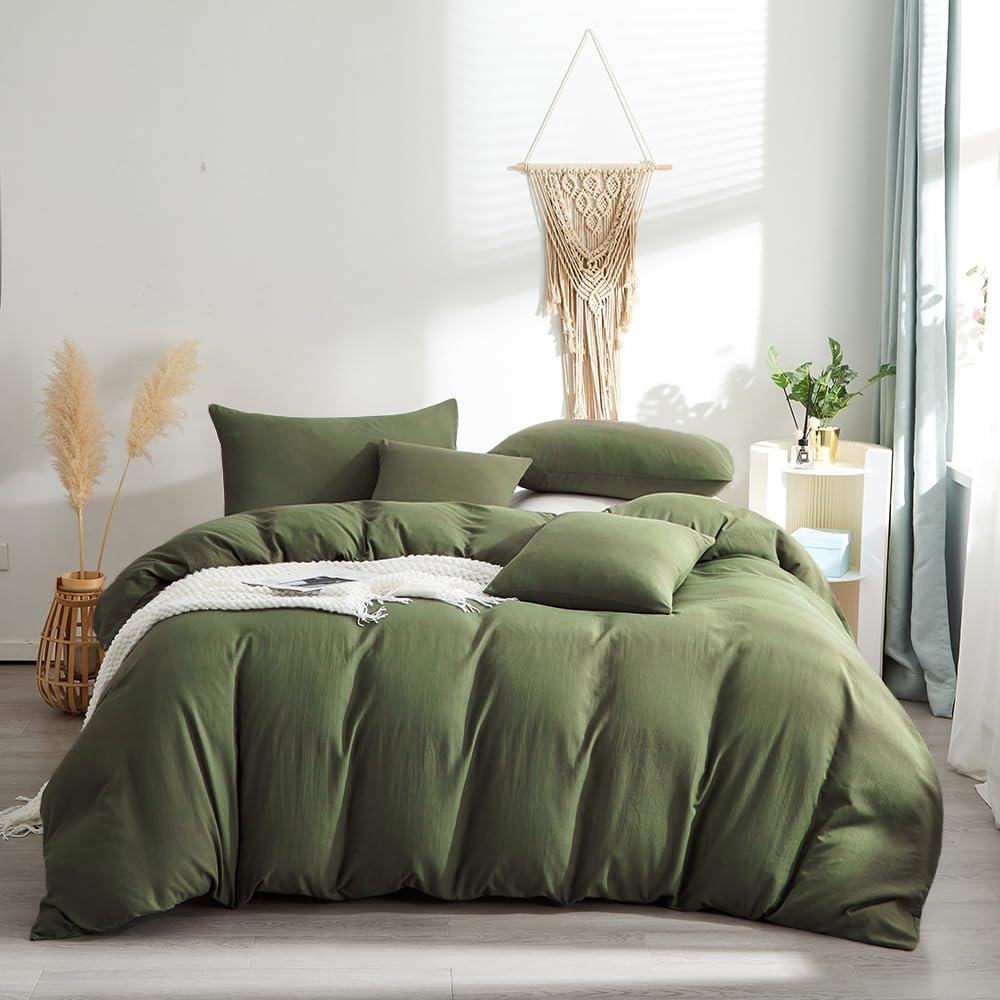 Pureant Olive Green Comforter Sets Queen Size Solid Dark Green Bedding Comforters Cotton Plain Army Green Soft Cozy Quilts Women Men Dark Grass Green Blankets Modern Minimalist Hunter Green Comforters