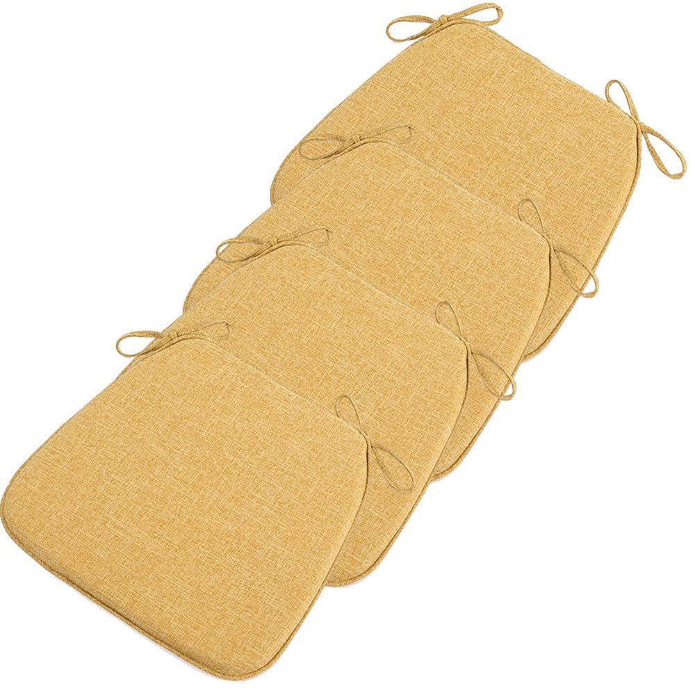 4 Set of Chair Cushion Ties for Dining Chairs Horseshoe Chair Cushion Anti-slip Solid Wood Memory Foam Chair Cushion Kitchen Chair Pad and Dining Seat Cushion with Machine Washable Linen Cover