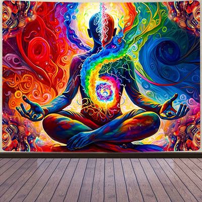 Aidatain Yoga Meditation Tapestry - Colorful Space Wall Art, Spiritual Mandala, Size 80"X 60" - Beach Blanket for Living Room, Dorm, Bedroom Home Decor GTDWAT163
