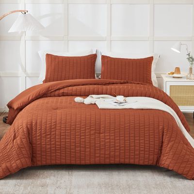 AveLom Terracotta Seersucker California King Comforter Set (104x96 inches), 3 Pieces-100% Soft Washed Microfiber Lightweight Comforter with 2 Pillowcases, All Season Down Alternative Bedding Set