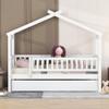 Twin Size House Bed with Twin Size Trundle and Headboard, Wood Daybed Tent Bed for Kids Boys Girls, Can be Decorated (White view 3