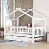 Twin Size House Bed with Twin Size Trundle and Headboard, Wood Daybed Tent Bed for Kids Boys Girls, Can be Decorated (White view 4