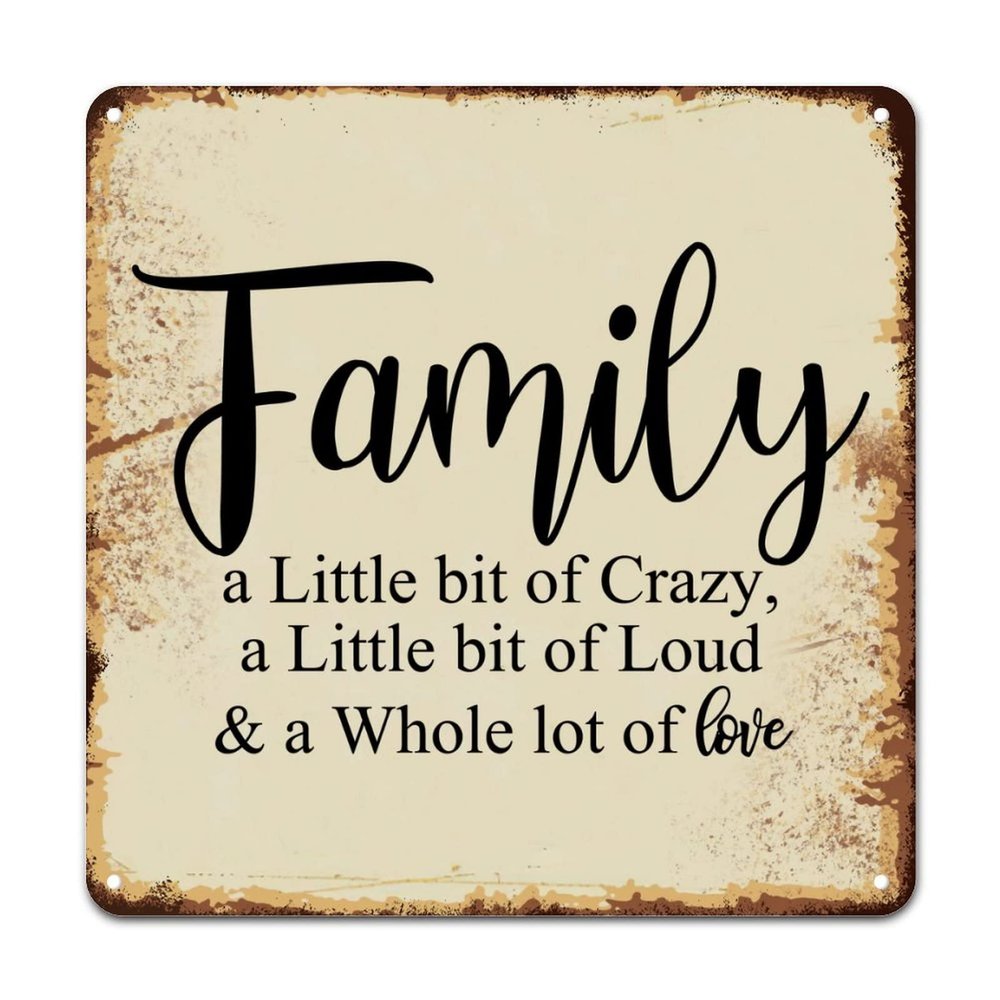ArogGeld Family A Little Bit of Crazy Metal Sign Positive Lettering Quotes Metal Tin Sign Home Wall Decoration Unique Wall Plaque Decor for Street Home Bar Club Kitchen 15.2x15.2in