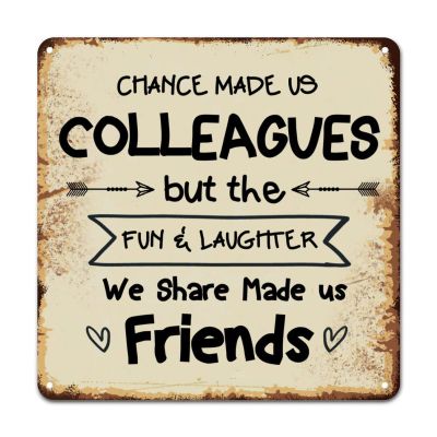 ArogGeld Metal Sign Chance Made Us Colleagues But The Fun Metal Tin Sign Religious Lettering Quotes Decorative Home Wall Art Unique Wall Plaque Poster for Bar Cafe Pub Garage Kitchen 15.2x15.2in
