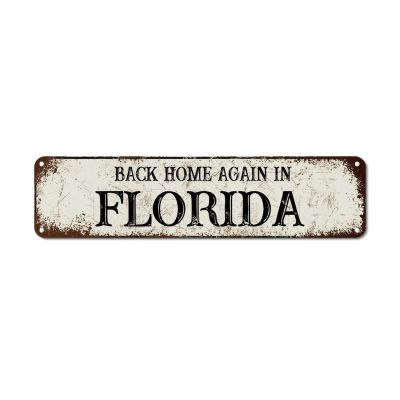 Bomehhjuli Tin Sign Back Home Again in Florida Metal Wall Art Florida State Aluminum Sign Home State Easy to Mount Rustic Metal Art Plaque for Bar Pub Man Cave Garage Kitchen 24x6in