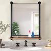 OLDRAINBOW Industrial Pipe Mirror Wood Shelves,Bedroom Mirror with Shelf,Rectangle Iron Wall Mirrors for Living Room Bedroom(34.6 x 23.6 in) view 1