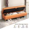 Storage Bench,Faux Leather Storage Bench,Premium End of Bed Bench with Storage,Modern Upholstered Bench Shoe Bench Bedroom Bench-Orange 80x40x45cm(31x16x18inch) view 3