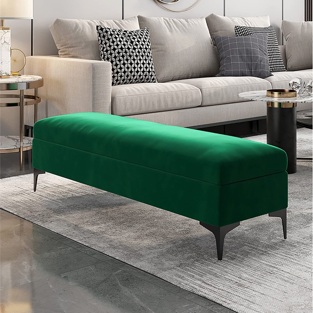 Storage Bench,Storage Bench Velvet Upholstered End of Bed Bench,Premium Storage Chest Bedroom Bench with Storage,No Need to Assemble-Green 90x40x43cm(35x16x17inch)